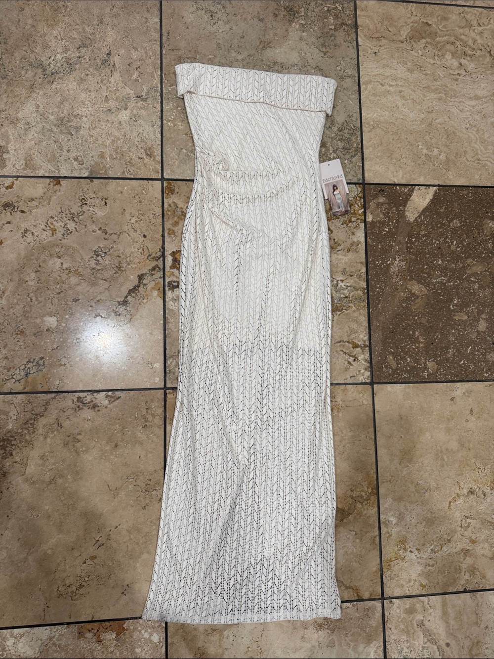Strapless beige Knit Maxi Dress S